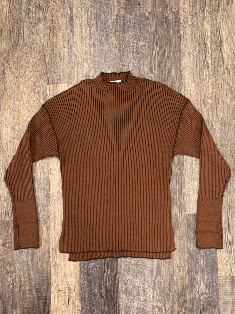 Varley Ribbed Mock Neck Sweater Brown Long Sleeve Knit Top XS